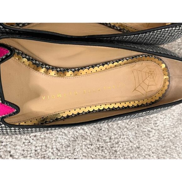 Charlotte Olympia Houndstooth Slip On Kitty Loafer Flats Black/White Womens 36.5 - Picture 8 of 11